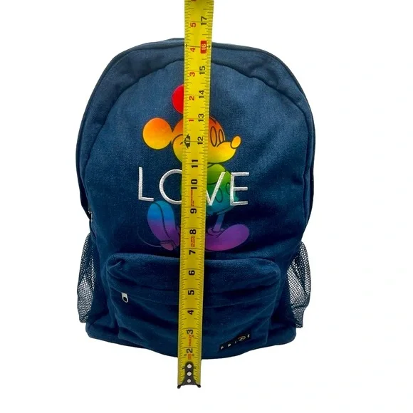 Walt Disney Pride Collection Love Denim Backpack Mickey Mouse Rainbow Disneyland - Picture 13 of 15